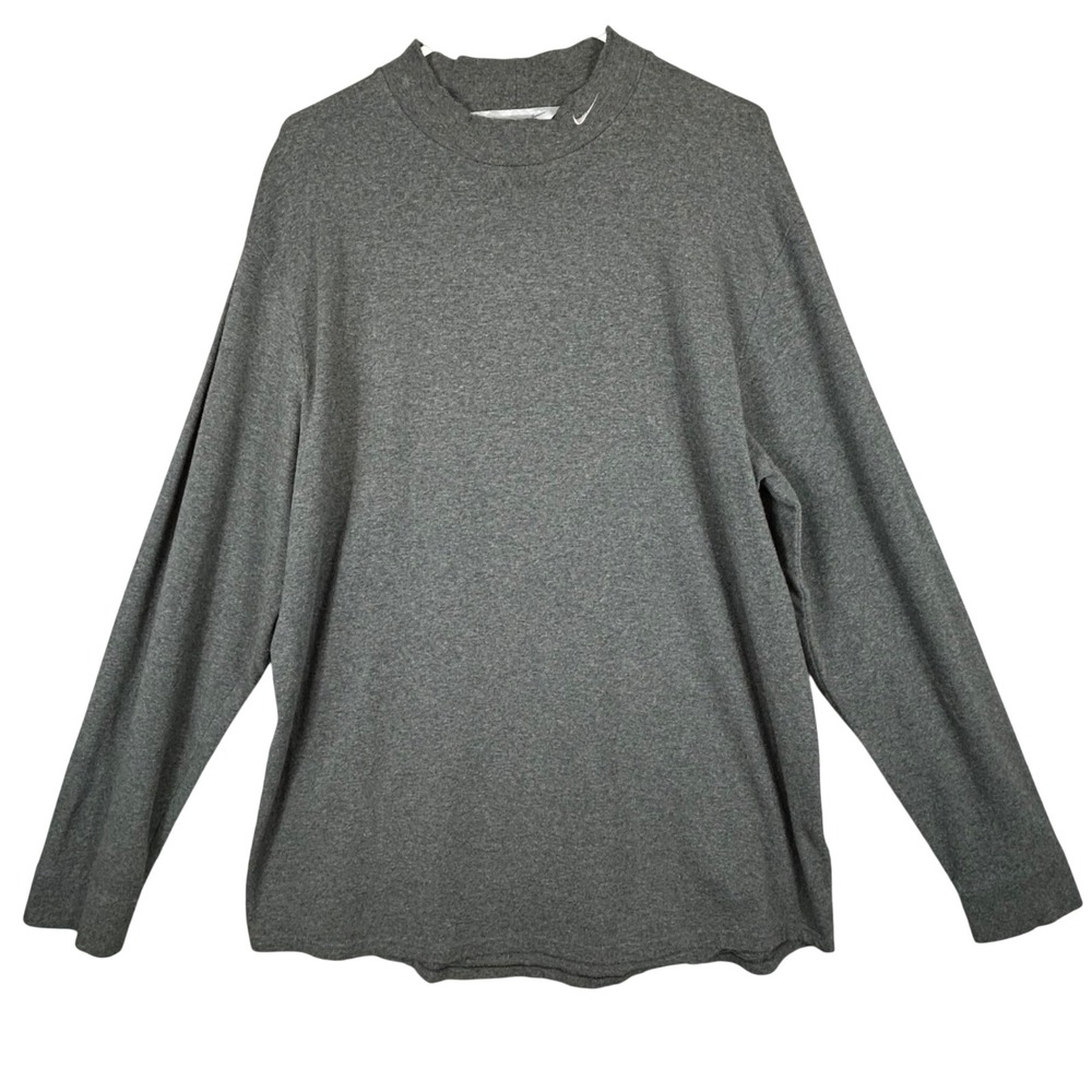 Nike Mens Y2K Gray Mock Neck Long Sleeve T-Shirt Embroidered Logo XL F40206TWG